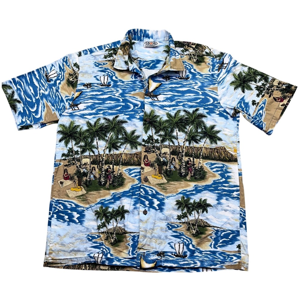 VTG Pacific Legend Hawaiian Shirt Mens XL Vacation Beach Palm Tree Island‎